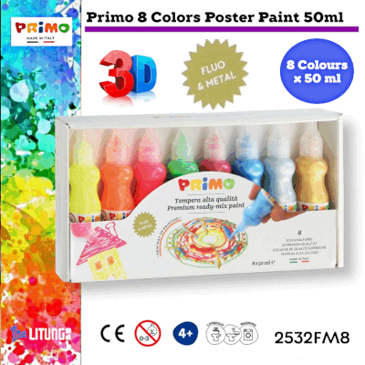Primo 8色海報顏料(4螢光+4金屬)- 8 x 50ml (Primo 8 Colors Poster Paint 50ml (4 Fluo + 4 Metallic))