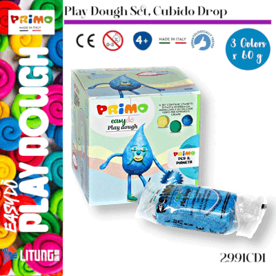 Primo 3色軟造型麵團- 立方體水滴套裝 ( 包括金屬藍色) 3x60g  (Primo Play Dough Set, Cubido Drop include Metal Blue 3x60g)