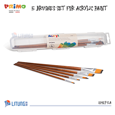 Primo 塑膠彩毛筆5支筆套裝(2 圓+ 3方形筆尖) (Primo 5 Brushes for Acrylic Paint (2 Round+ 3 Square Tipped)