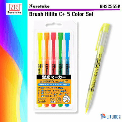  ZIG 螢光毛筆+C 5色套裝-附筆夾 ZIG Brush Hilite +C 5 Color Set-with Pen Clip 
