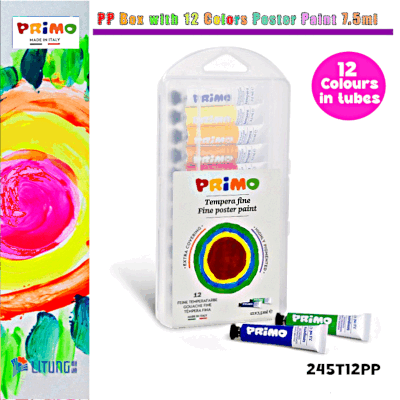 Primo 盒裝 12 色海報顏料管 7.5 毫升 (Primo PP Box with 12 Colors Poster Paint in tubes 7.5ml)