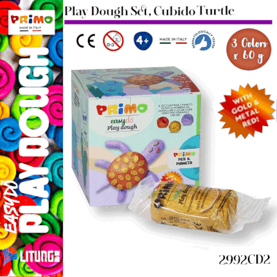 Primo 3色軟造型麵團- 立方體"龜"套裝 (包括金色和金屬紅) 3x60g (Primo Play Dough Set, Cubido Turtle include Gold & Metal Red 3x60g)