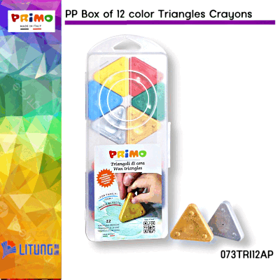 Primo PP盒裝 12 件彩色三角形蠟筆 (Primo PP Box of 12 Color Triangles Crayons)