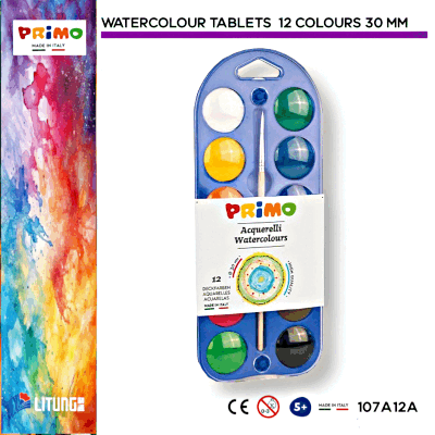  Primo  12色水彩片裝套裝 Ø 30 mm (Primo Watercolor Tablets Set 12 Colors Ø 30 mm)