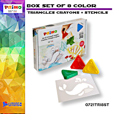  Primo  8 件彩色三角形蠟筆 + 模板盒裝 (Primo Box Set of 8 Color Triangles Crayons + Stencils)