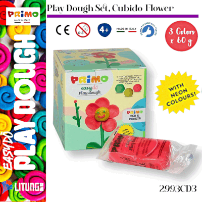 Primo 3色軟造型麵團- 立方體"花"套裝(霓虹顏色) 3x60g (Primo Play Dough Set, Cubido Flower with Neon Colors 3x60g)