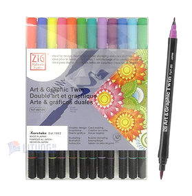 ZIG 藝水彩筆 12 色 (0.80mm 幼筆咀 / 水彩筆掃) Bright