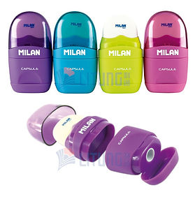Milan 掛咭裝 Capsule Fluo單孔筆刨 + 膠擦 (12排套裝)