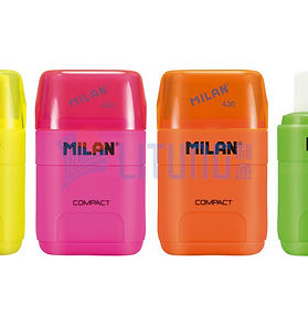 Milan 掛咭裝 Compact Fluo雙孔筆刨 + 膠擦 (12排套裝)