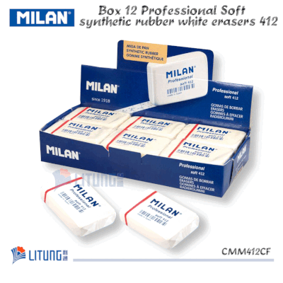 Milan CMM412CF Professional 412 white Erasers 12pcs w Box Litung 400x400