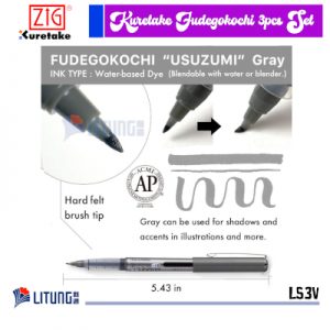 ZIG LS3V web E Kuretake Fudegokochi 3pcs Set w 3 Pens Grey Pen Ink Litung 400x400